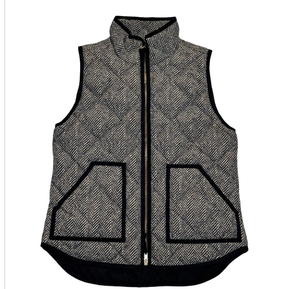 J. Crew Black and White Herringbone Quilted Vest